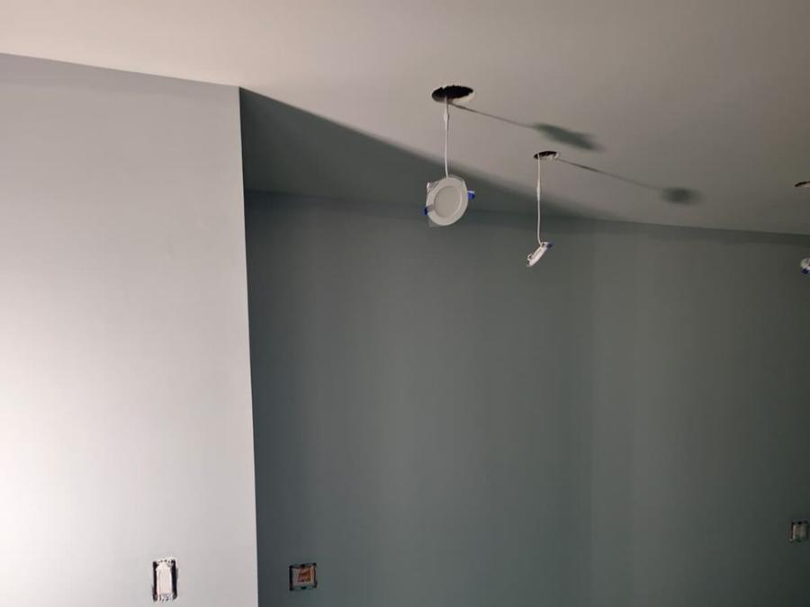 Two-tone blue-gray walls meeting at a corner